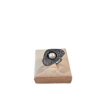 Boomerang | oxidized sterling silver, copper, large white pearl ring