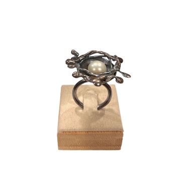Cocktail Nest | oxidized sterling silver with large white pearl ring