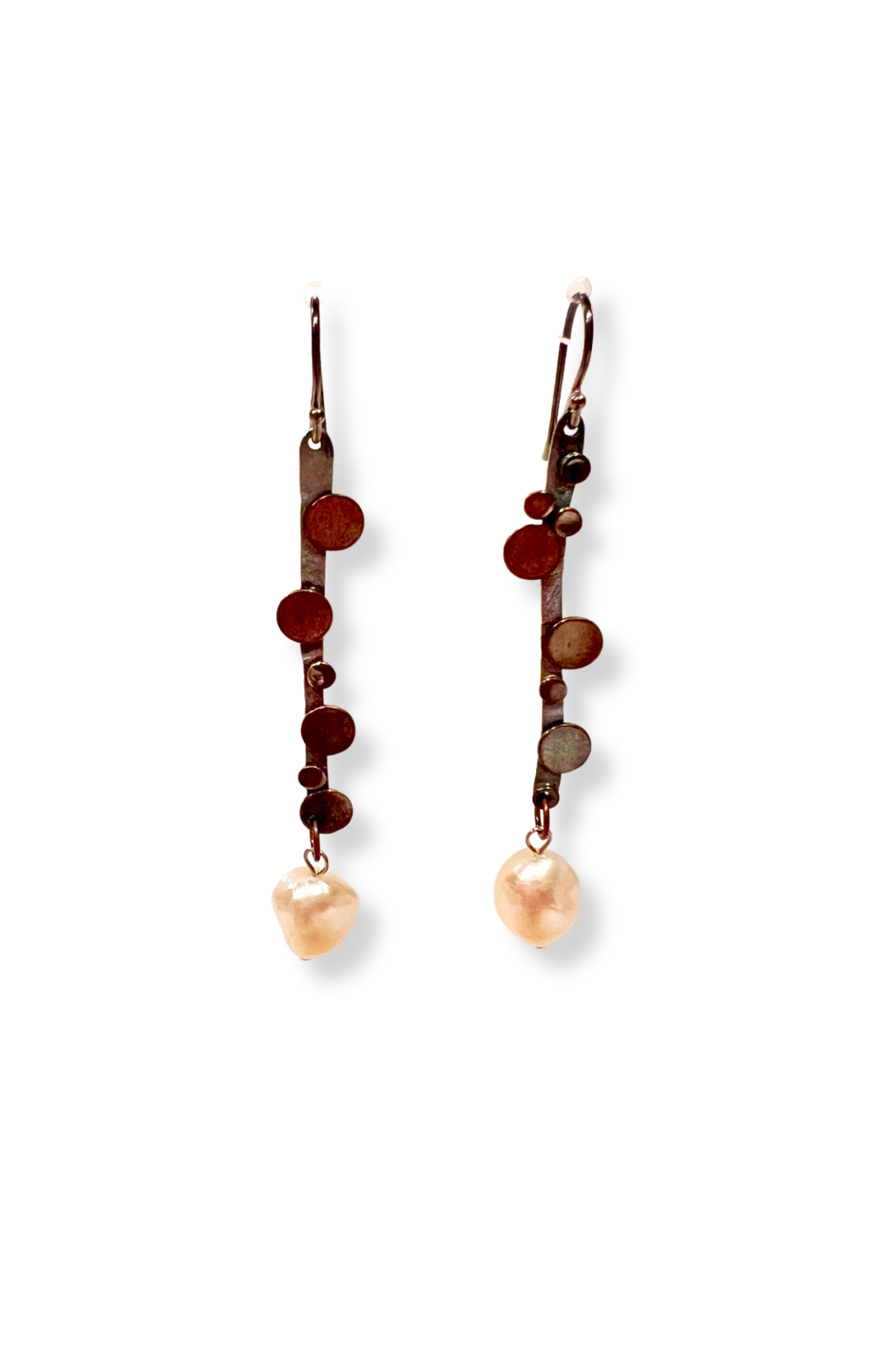 Dew Drops | oxidized sterling silver, copper, and pearl earrings