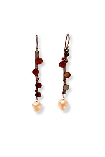 Dew Drops | oxidized sterling silver, copper, and pearl earrings