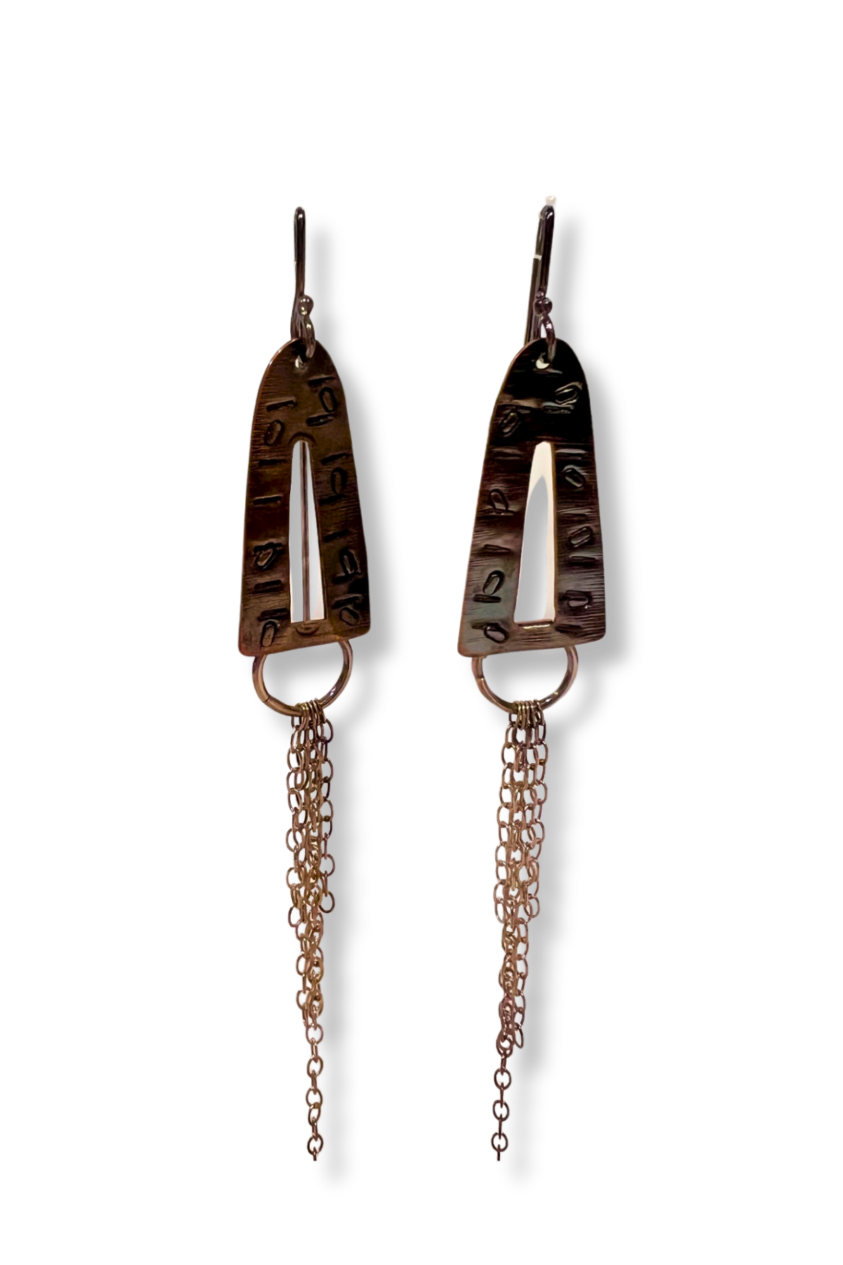 Hieroglyphs | oxidized sterling silver and copper earrings