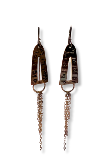 Hieroglyphs | oxidized sterling silver and copper earrings